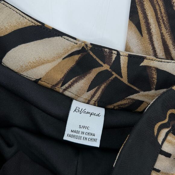 ReVamped Wide Leg Flare Tropical Palm Print Tie Waist Pants - Picture 5 of 7